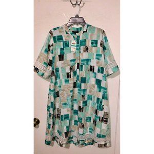 Women’s Dress Alfani Teal Tiles Shift Type Collare